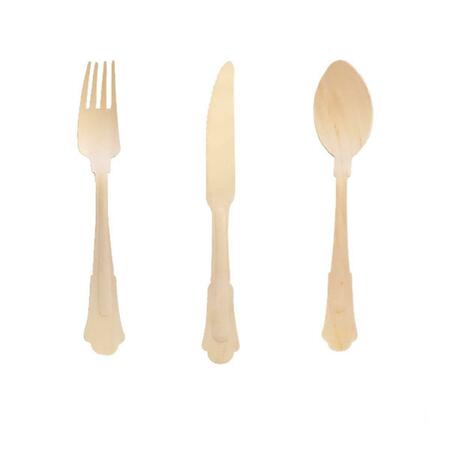 PACKNWOOD 8.5 in. Elegant Wooden Cutlery, 3 Piece 210WRENK24